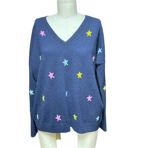 J.‎ Crew Navy Blue Stars V-Neck Cashmere Sweater Size XS